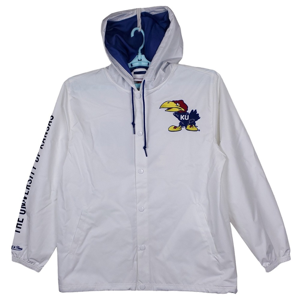 Kansas Jayhawks Mitchell & Ness NCAA Large Windbreaker Jacket White‎ NWT